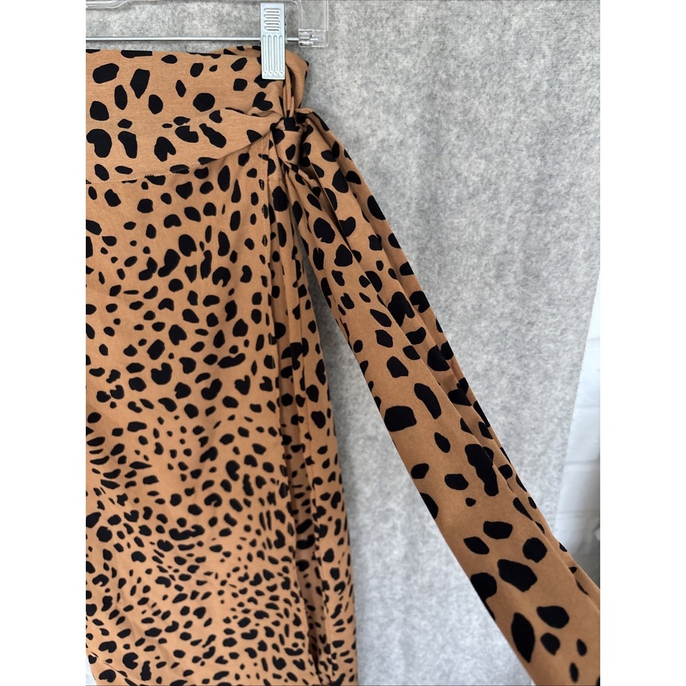Lulu's Tan Cheetah Animal Print Wrap Midi Skirt Women's Small Tie Bow Waist - Picture 9 of 16